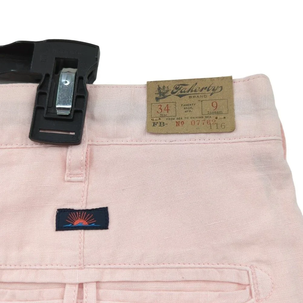 Faherty Men Malibu Chino Shorts Summer Pink Linen Cotton 9 inch Inseam NEW